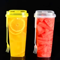 960ml disposable cups thick transparent plastic drinking cups with lid juice tea cup with fork