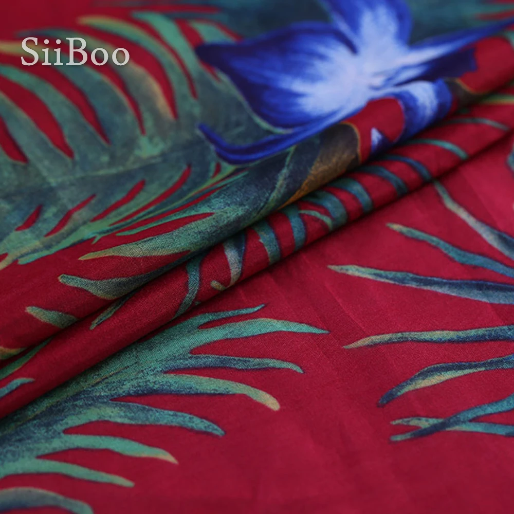 Пасторальная зеленая синяя ткань с принтом растений красная хлопковая шелковая