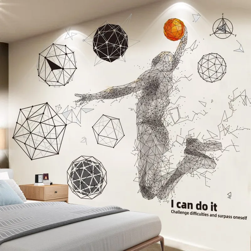 

Creative Basketball Poster Wall Sticker for Boys Kids Room Nursery Decals Home Decor Wallpaper "I Can Do It" Vinyl Stickers