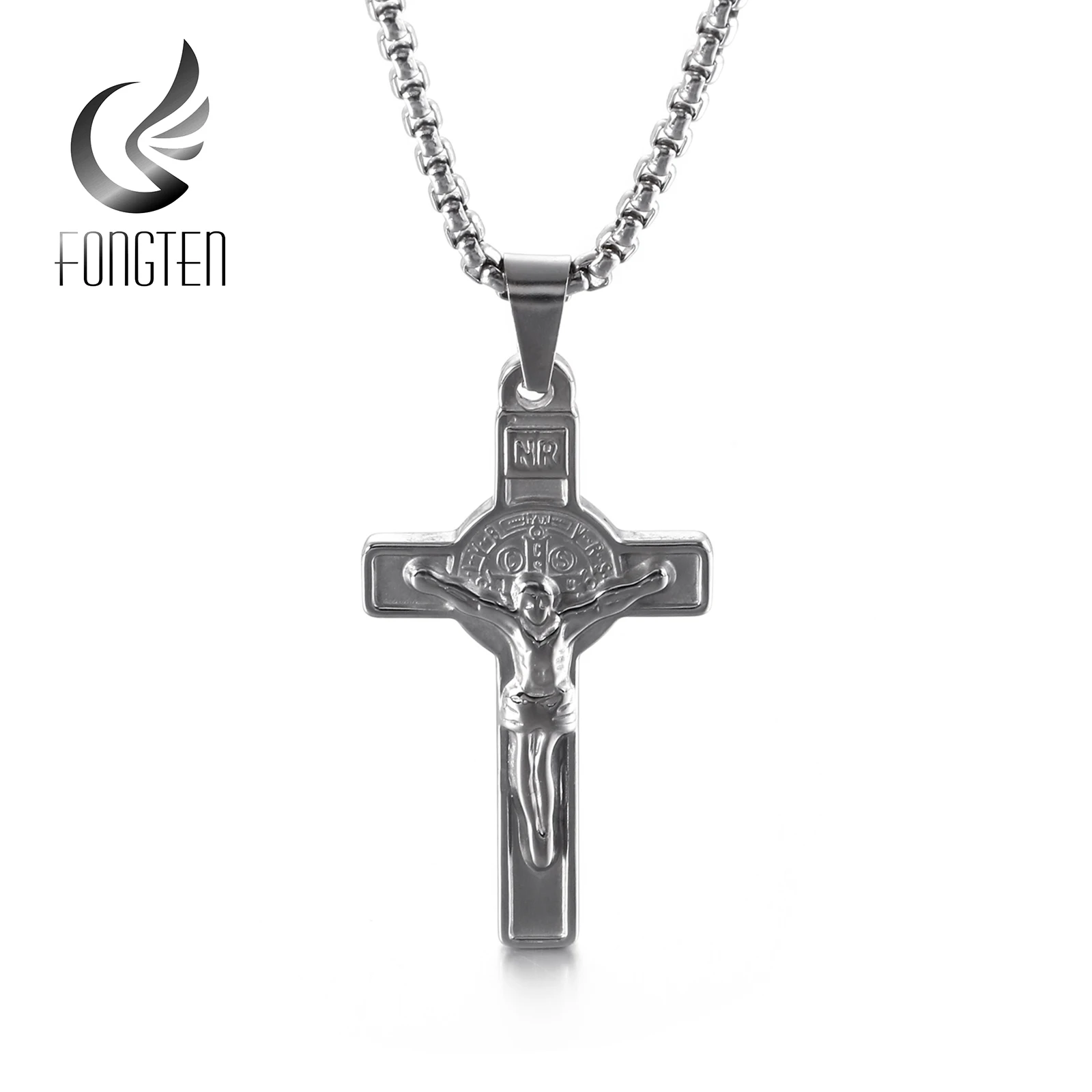 Мужской кулон в виде креста Fongten ожерелье из нержавеющей стали стиле хип хоп