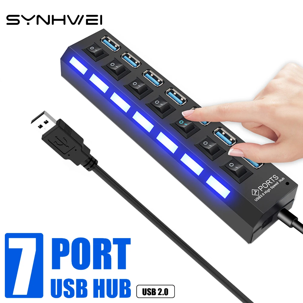 

4/7 Ports USB Hub 2.0 High Speed 480 Mbps Hubs USB Splitter Black with Portable Cable for Notebook Laptop Computer Accessories