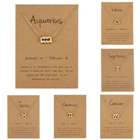 fashion 12 constellation zodiac sign pendant necklace for women classic gold color choker birthday gifts jewelry wish card
