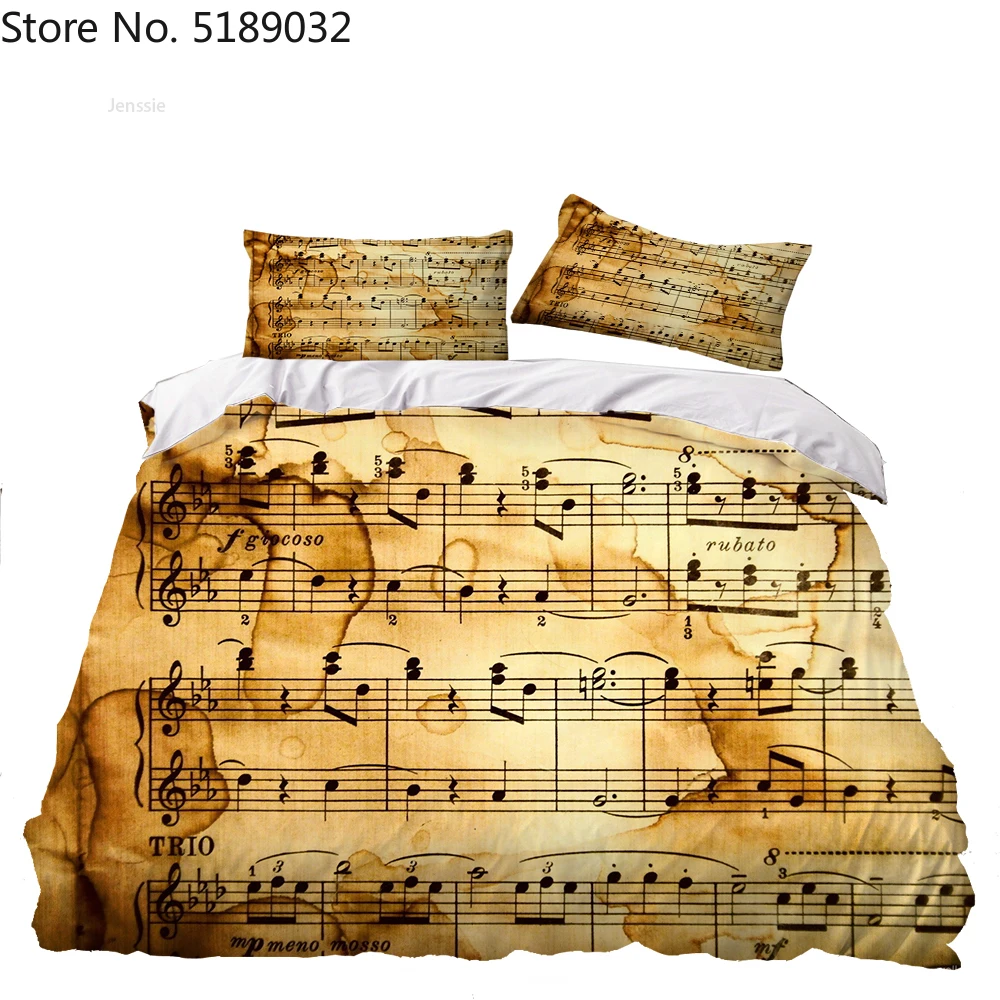 Музыка Примечание пододеяльник набор Винтаж музыкальный инструмент одеяло