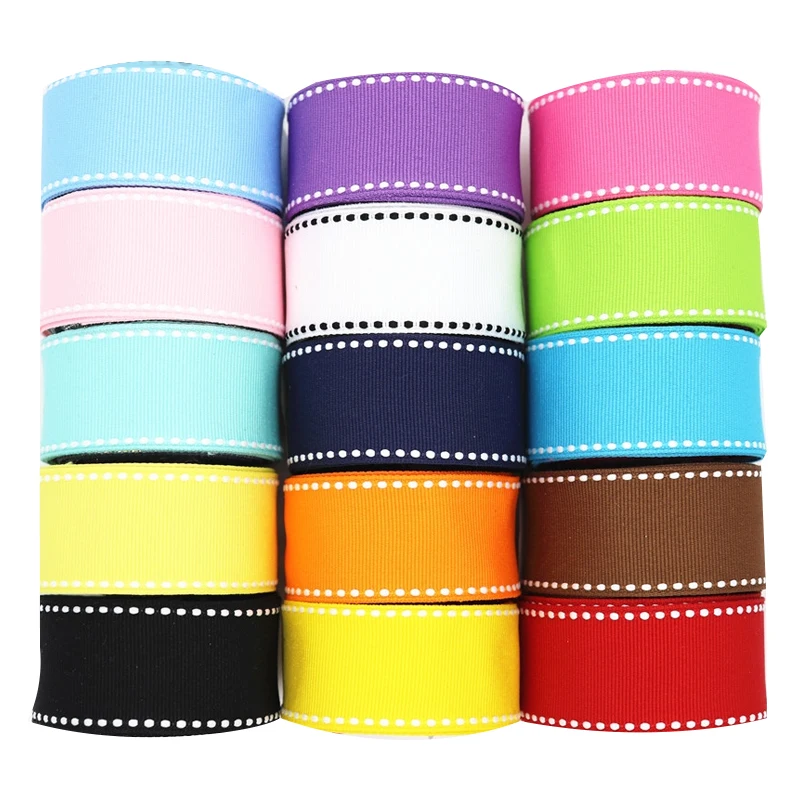 

10 Yards Stitch Ribbons 9MM/25MM/38MM White Edge Dotted Line Ribbon For Hair Bows DIY Crafts Handmade Accessories Y19041801