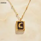 Модные золотые парфюмерные женские ожерелья и подвески SOMMAR, черная квадратная подвеска, длинное ожерелье с Луной, Женские Ювелирные изделия