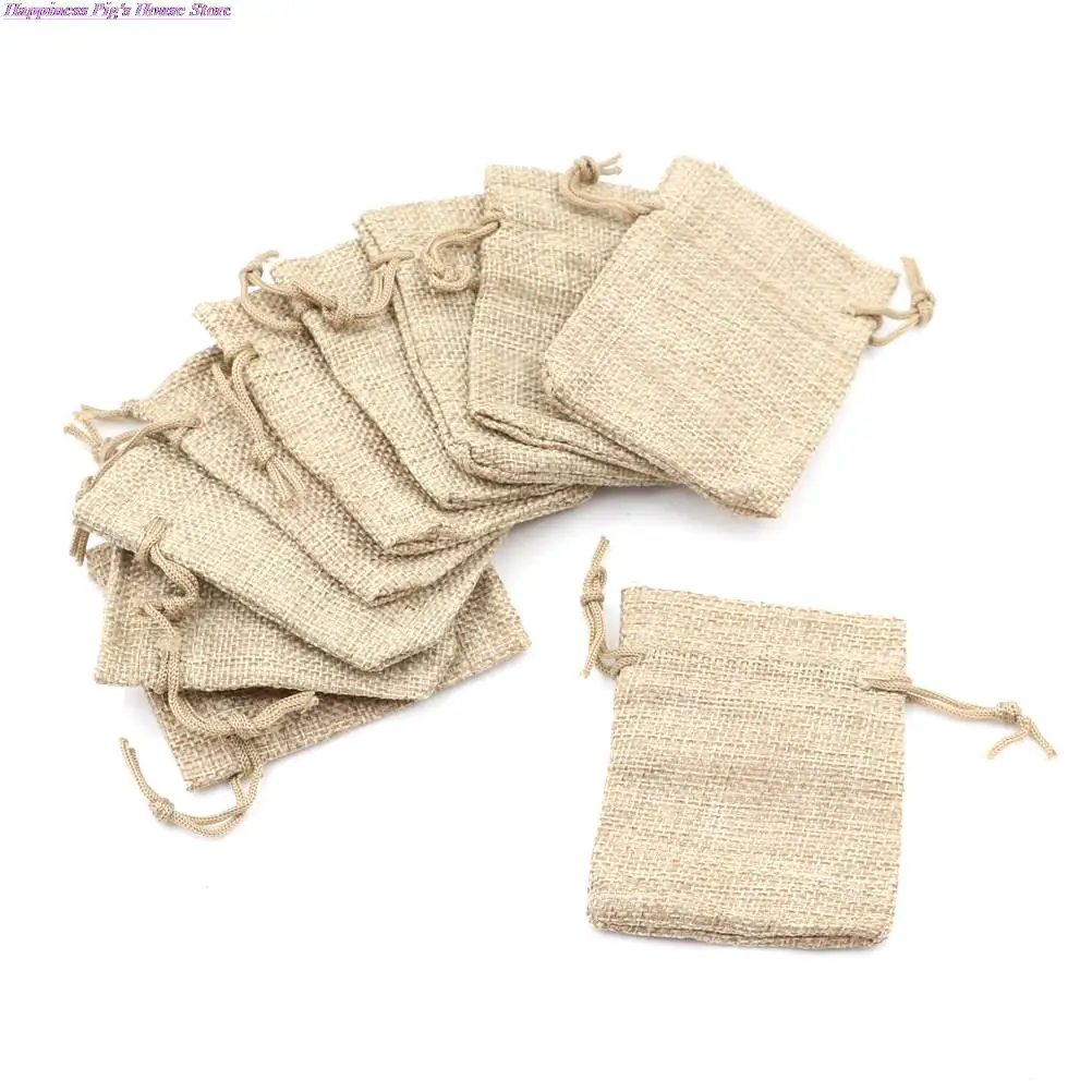 

10Pcs Fashion Small Burlap Jute Sack Linen Pouch Bag Drawstring Wedding Supplies