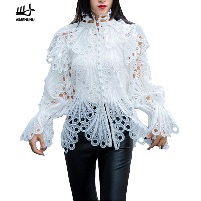 AIMENUNU винтажные рубашки с оборками Женская водолазка расклешенная блузка длинным