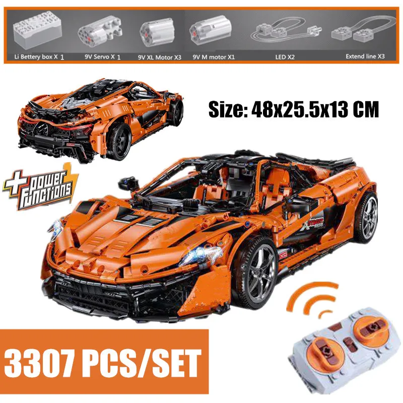

New Technical 3307PCS RC Motor Power Function Orange Super Racing Car City Model Building Blocks Bricks Toy Diy Gift Kid