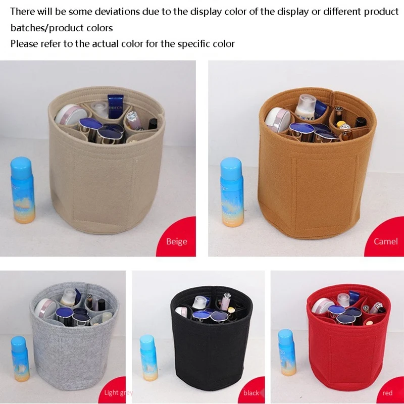 

Hot kf-Felt Cloth Barrel Desktop Storage Fits in Insert Multi-Pockets Cosmetic Bags Storage and Belongings Organizer