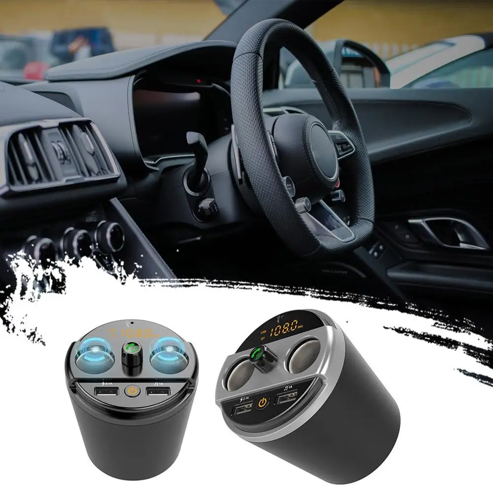 

Universal Car MP3 Multifunction Wireless Handsfree Transmitter Cup FM Player Multi-Function Cup-Shaped Car Charger