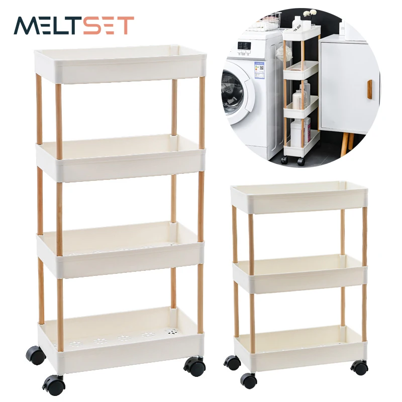 

3/4 Layer Gap Holder Kitchen Storage Rack Slim Storage Cart Movable Bathroom Shelves Fridge Side Shelf Space Saving Organizer