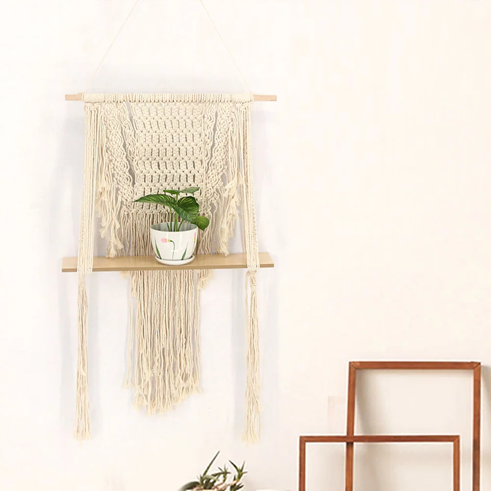 Богемная хлопковая веревка деревянная макраме Настенный декор полка