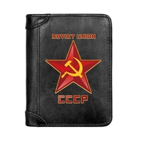 mens wallet genuine leather purse male soviet red star printing wallet multifunction storage bag coin card bags short