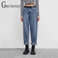garaouy 2022 boyfriend for woman vintage water wash blue denim high waisted all match loose straight jeans wide leg pants female