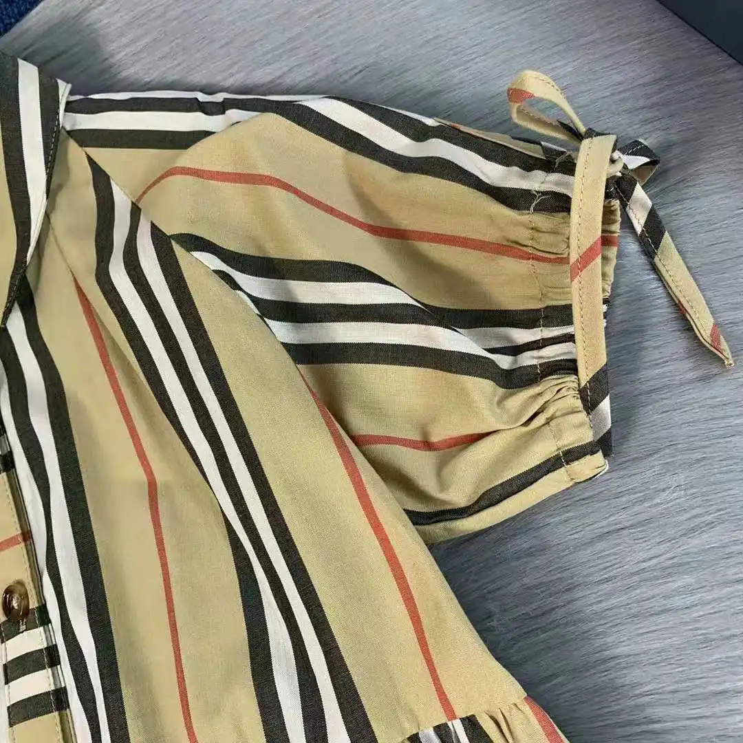 

2021 summer new brown plaid girl's dress high end brand children's dress