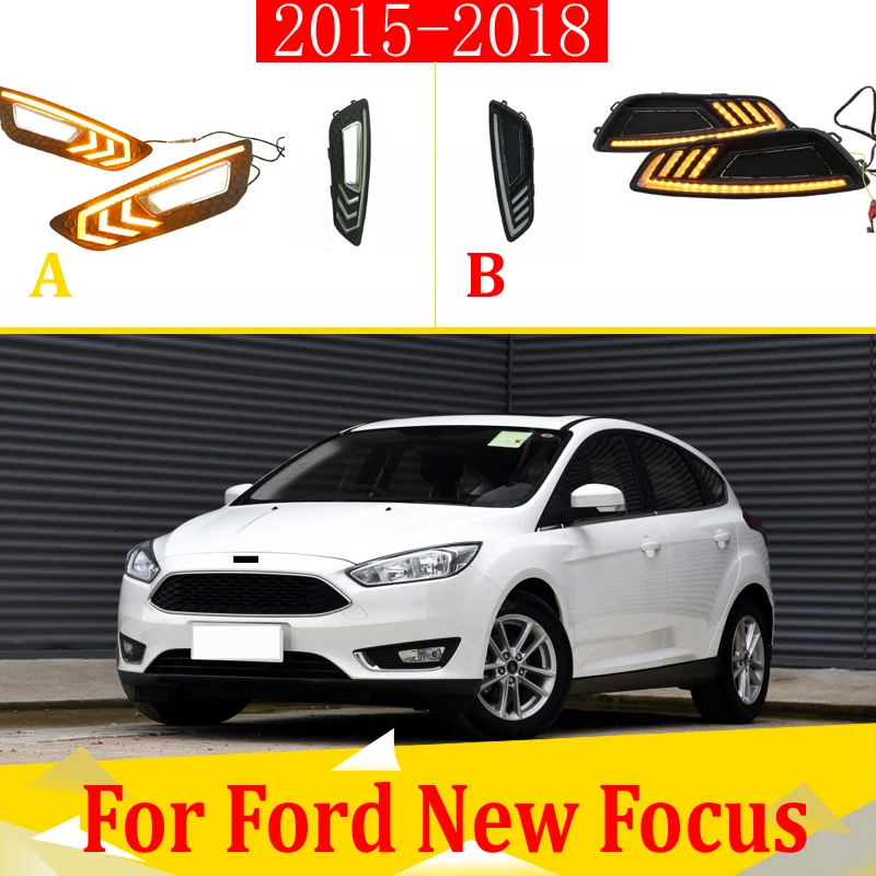 

2 шт. для Ford Focus 2015-2018 светодиодный дневного вождения светильник DRL Противотуманные фары дневные фары лампы 6000K белый желтый синеть светильни...