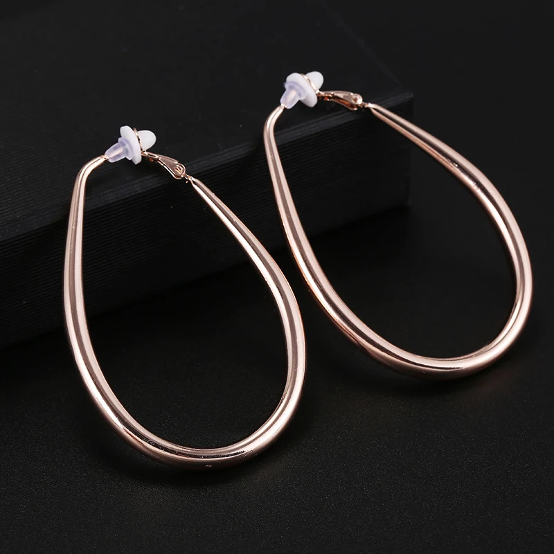 Крупные большие гладкие овальные серьги кольца клипсы Простые Вечерние круглые