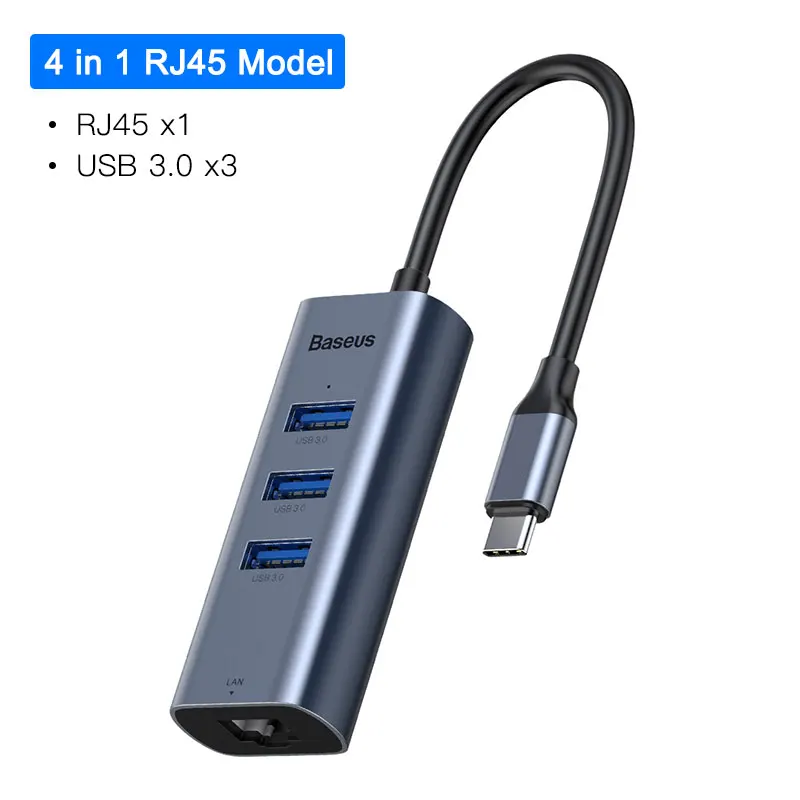 4 in 1 RJ45 USB HUB Baseus USB C концентратор USB для мульти HDMI USB 3,0 RJ45 Кардер ридер OTG адаптер USB разветвитель для MacBook Pro Air USB док-станция type C концентратор - Цвет: 4 in 1 RJ45 USB HUB