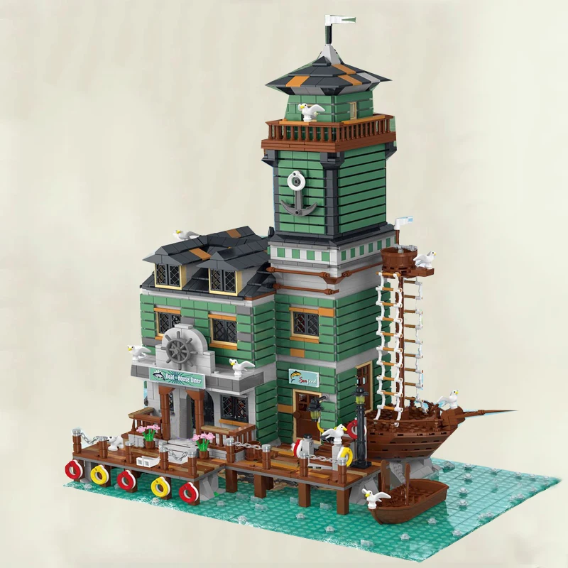 

30103 Ideas Expert creatoring Boat House Diner 3353Pcs Moc Modular Model Old Fishing Store Building Blocks Bricks Pet Shop Toys