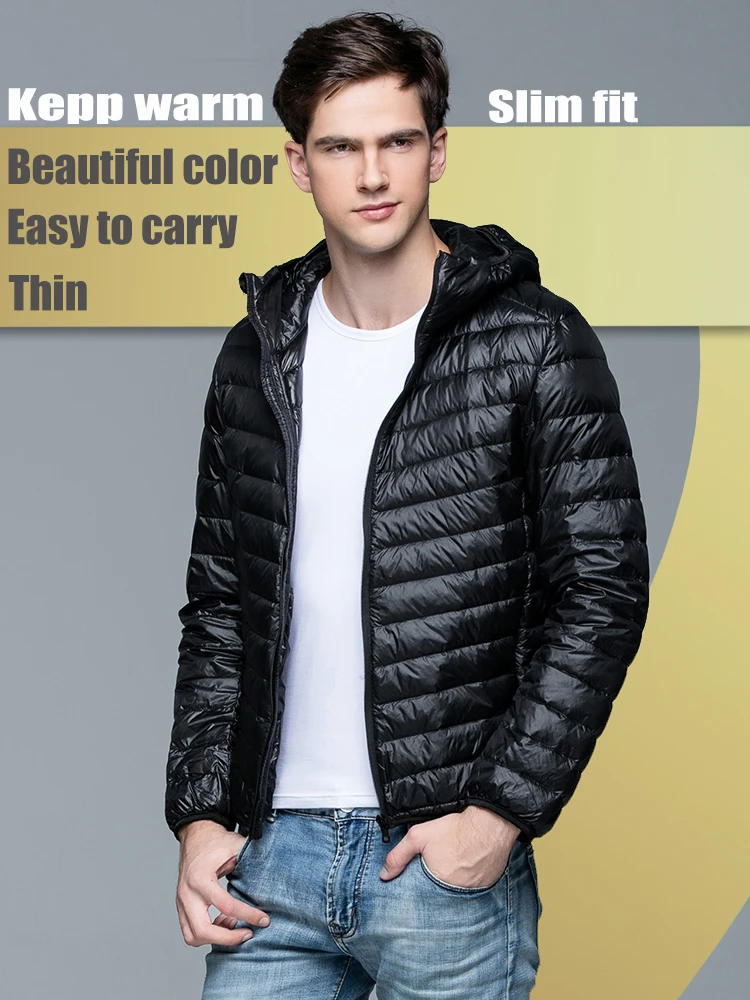 Super Lightweight and Easy to Carry Winter Warm Men's Hooded Down Jacket. Waterproof and Windproof Down Jacket