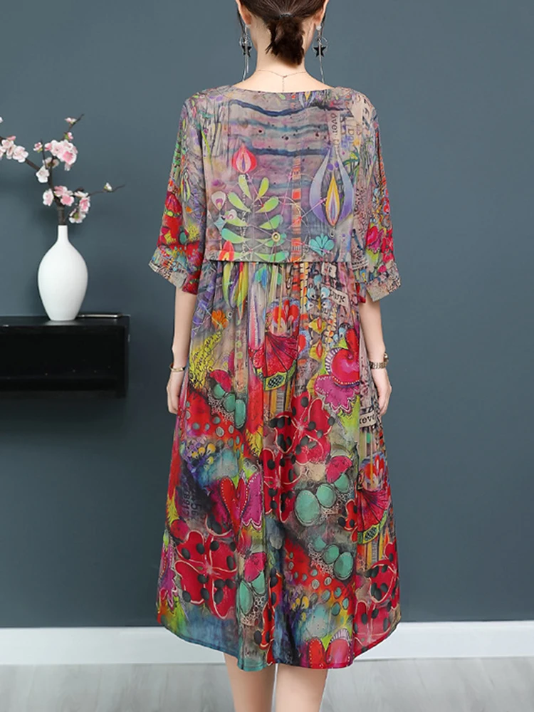 Женское платье с принтом свободного размера плюс Повседневное круглым вырезом и