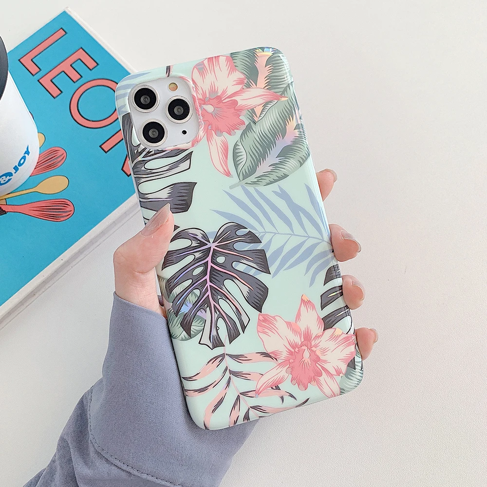 LOVECOM Laser Retro Flower Leaf Phone Case For iPhone 12 Mini Pro 11 Max XR XS 7 8 Plus Banana Soft Back Cover | Мобильные телефоны