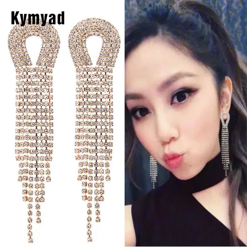 

Kymyad Crystal Earrings For Women Jewelry Bijoux Femme Gold Silver Color Long Tassel Earrings Statement Earings Fashion Jewelry