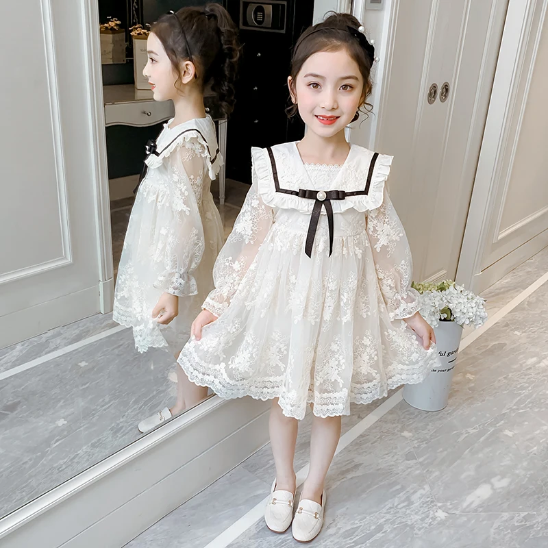 

Girls Dress Spring And Autumn Children's Clothing Party Elegant Princess Long Sleeve Baby Kids Lace Wedding Ceremony Dresses