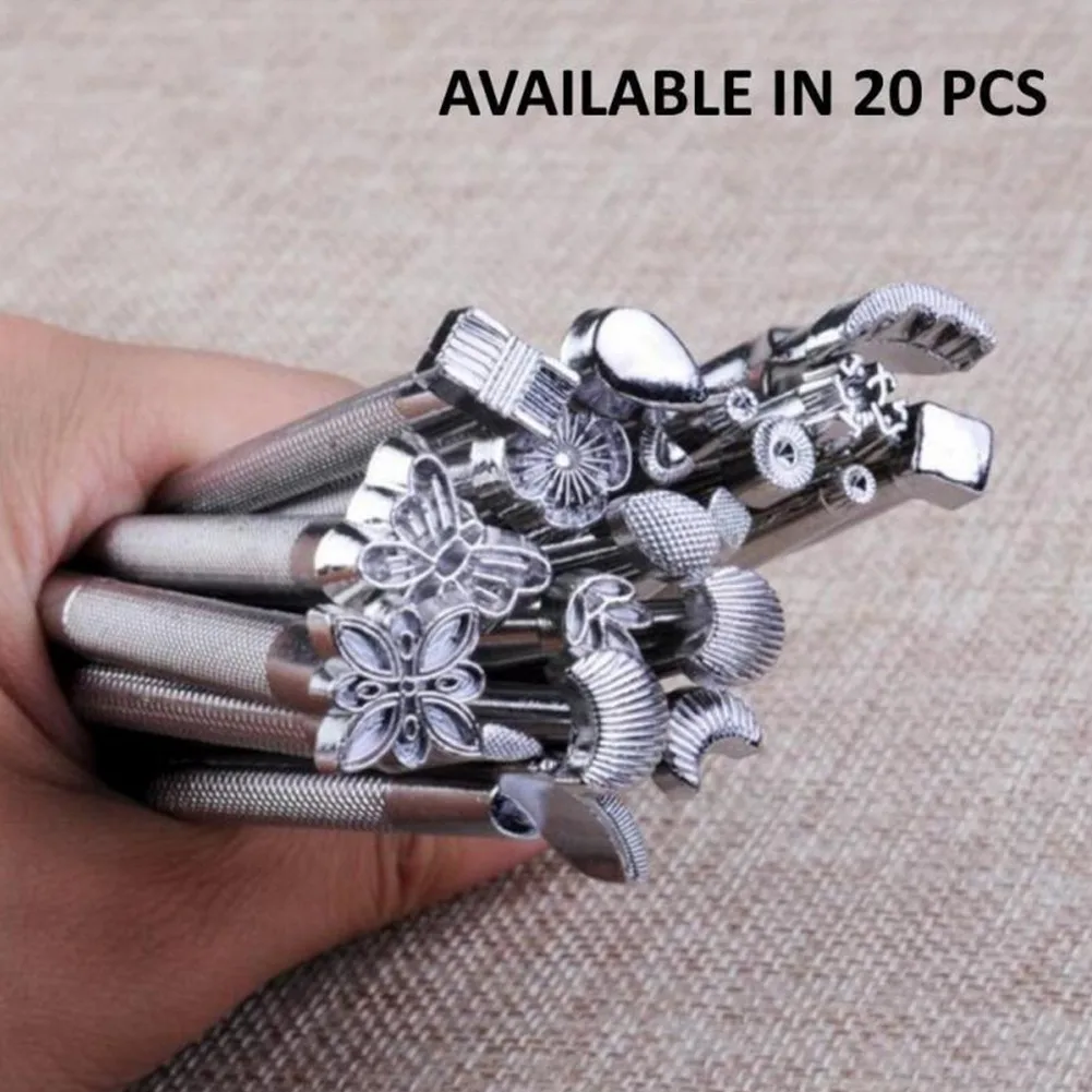 Modelo de cuero de acero con alto contenido de carbono, herramienta de impresi&oacute;n de patrones hecha a mano, sellos de talla, 20 piezas, 110mm, nuevo, 2022-3