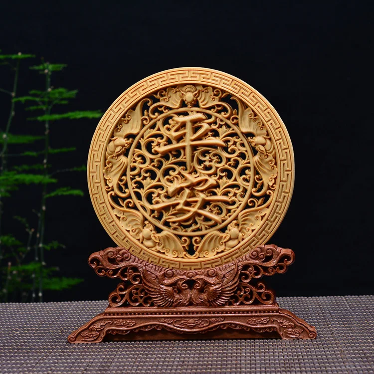 

Wood carving Chinese characters, wood crafts gift Home desktop decoration office ornaments (A1046)