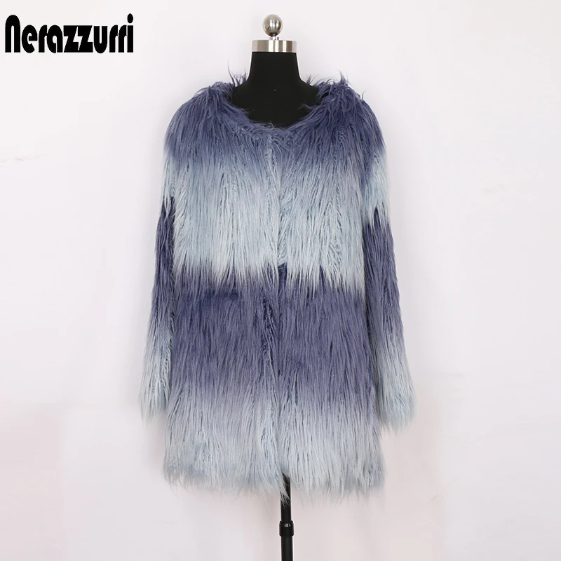 Nerazzurri Куртка из искусственного меха с градиентом для женщин 2020 г. Теплые пушистые