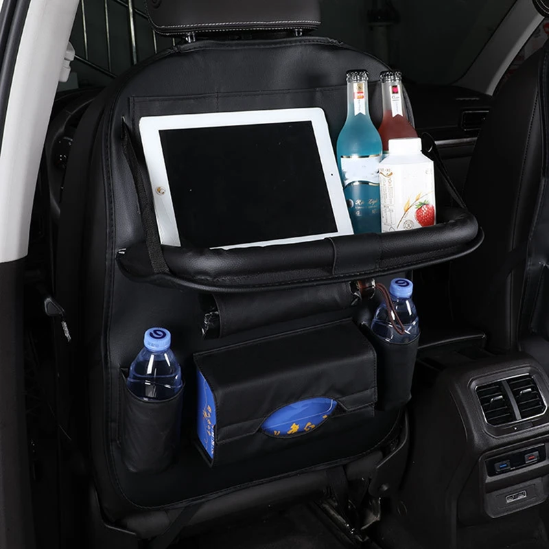 

Car Backseat Organizer with Tablet Holder Storage Pockets PU Car Storage Organizer with Foldable Table Tray Seat Back