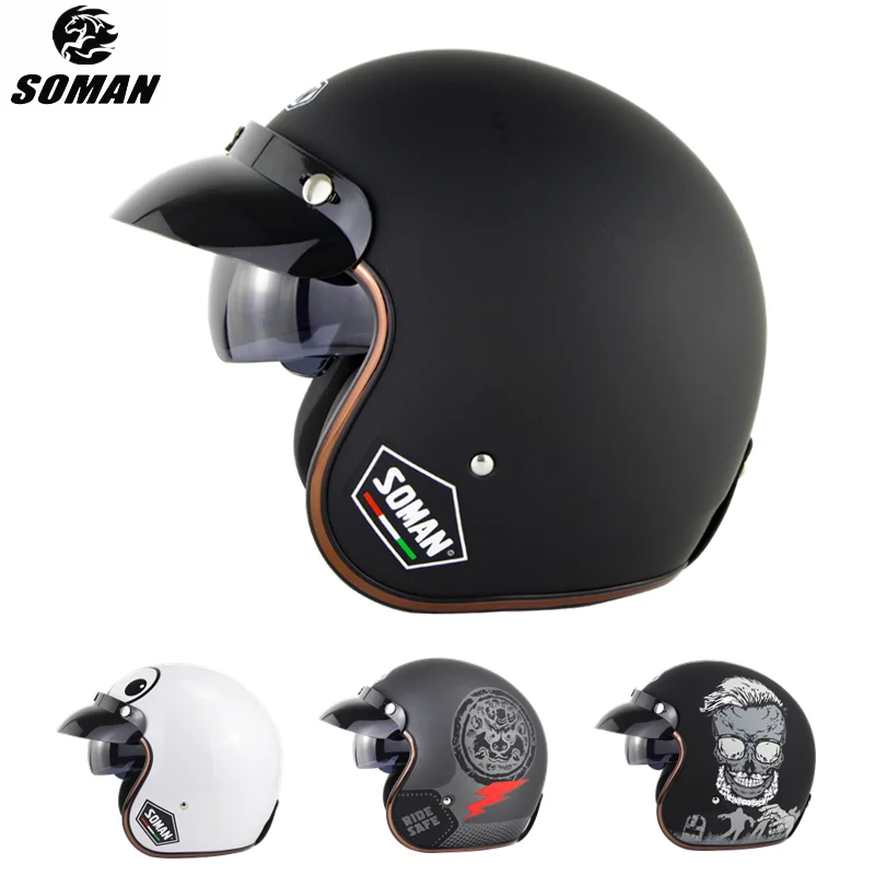 Летний шлем с открытым лицом SOMAN винтажный крутой принтом в горошек полулицевой