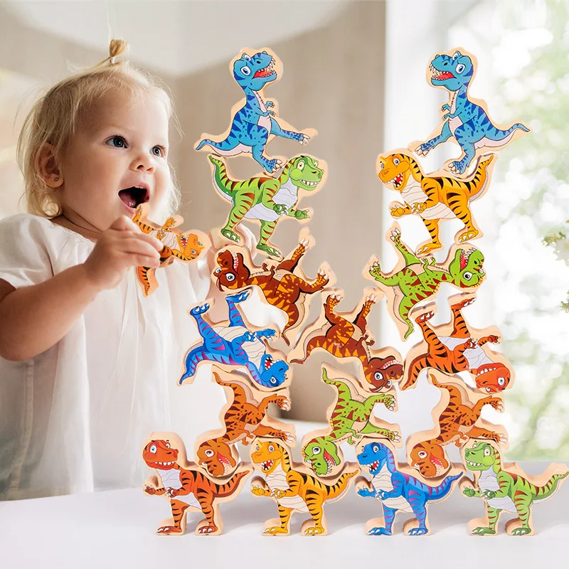 

16Pcs/lot Montessori Plastic Dinosaur Stacking High Balance Building Blocks DIY Toys For Children Educational Board Games Gifts