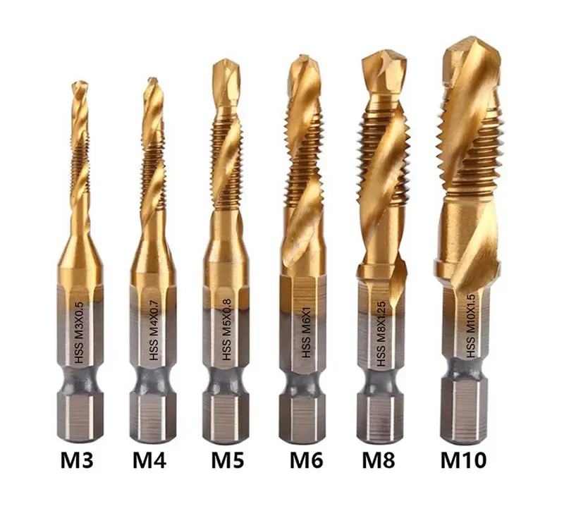 

6PCS Tap Drill Bit Hex Shank Titanium Plated HSS Screw Thread Tap Bit Screw Machine Compound tap M3 M4 M5 M6 M8 M10 Hand Tools