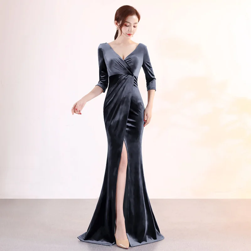 Осенне-зимние Бархатные вечерние платья русалки женское элегантное вечернее