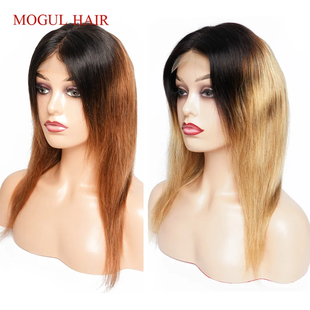 4x4 Lace Closure Wig 1B 27 Ombre Honey Blonde 4x1 T Human Hair 12-18 inch 30 Brown Auburn Straight Remy | Шиньоны и парики