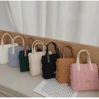 hand knitted purse phone weave handbag square fur material set diy handmade bag shoulder bags clutch weave bag girlfriend gifts
