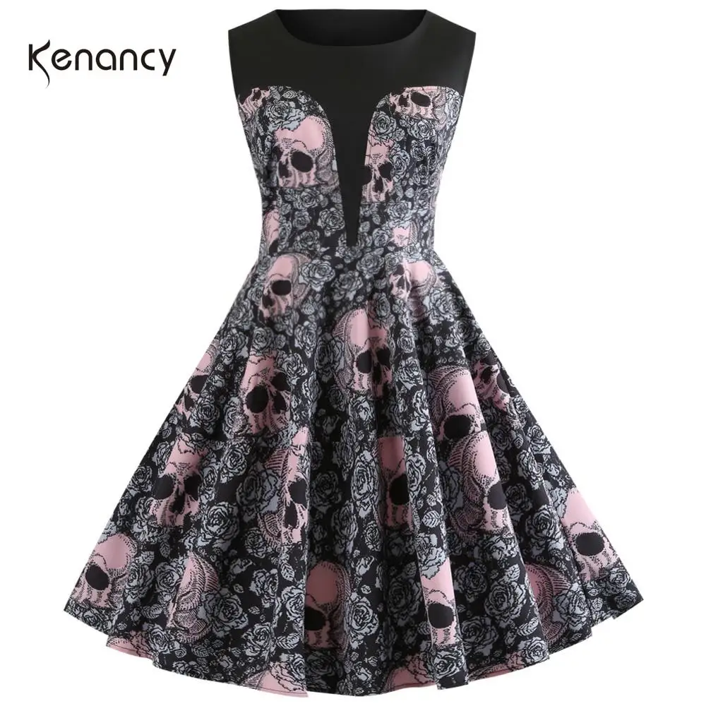 Платье Kenancy женское Осеннее винтажное розовое с принтом в виде черепа платье для