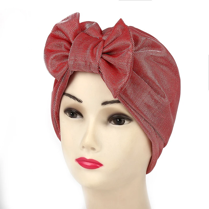 

Muslim Solid Bonnet Womens Big Bowknot Stretch Hijab Turban Hat Scarf Headwear Cap Head Wrap Chemo Beanies Bows Hair Accessories
