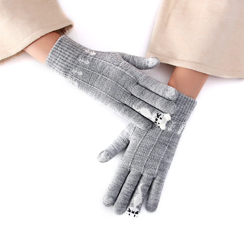 1 пара женские зимние вязаные перчатки с принтом котят | Аксессуары для одежды
