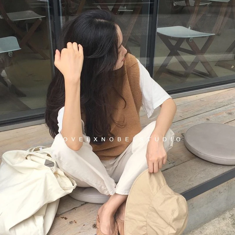 

CYJR New V Neck Girls Pullover Vest Sweater Autumn Winter Pink Knitted Women Sweaters Vest Sleeveless Warm Sweater Casual