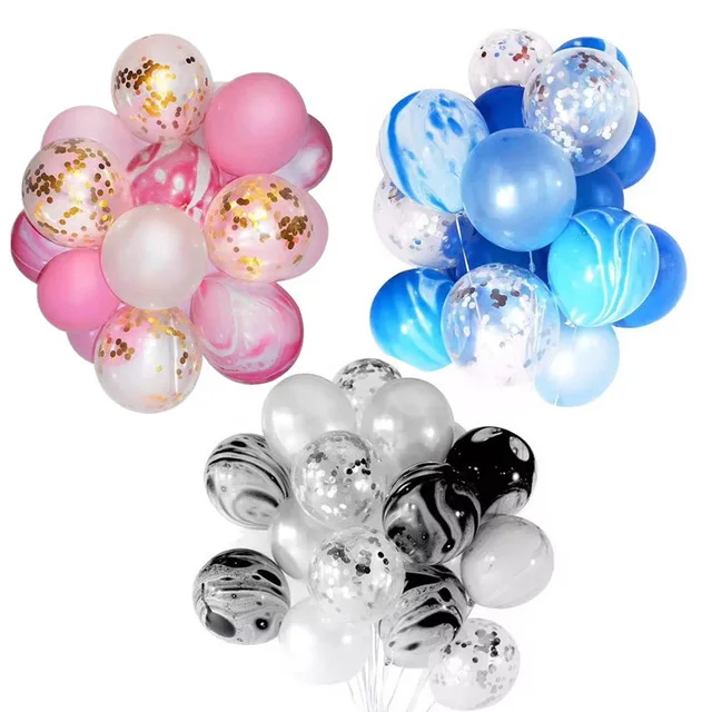 

12 Inch Transparent 20pcs Wedding Supplies Grand Event Marble Balloon Set Confetti Metallic Balloons Sweet Latex Golobs