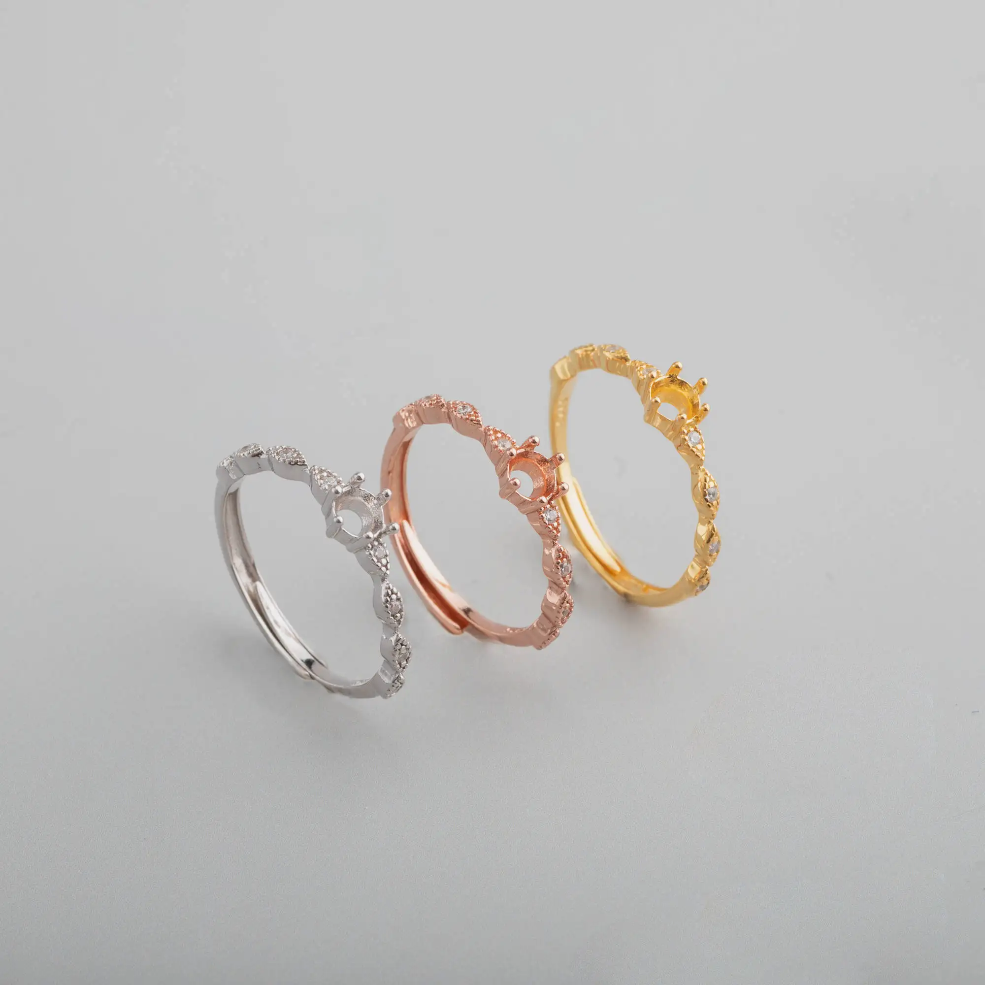 4 мм круглая простая серебряная Роза золото драгоценный камень CZ зубец Безель