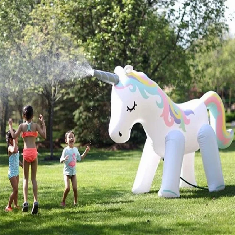 Unicorn Water Sprinkler Kids Toy for Outside Giant Inflatable Swimming Float Outdoor Fountain Beach Party Water Spray Toys