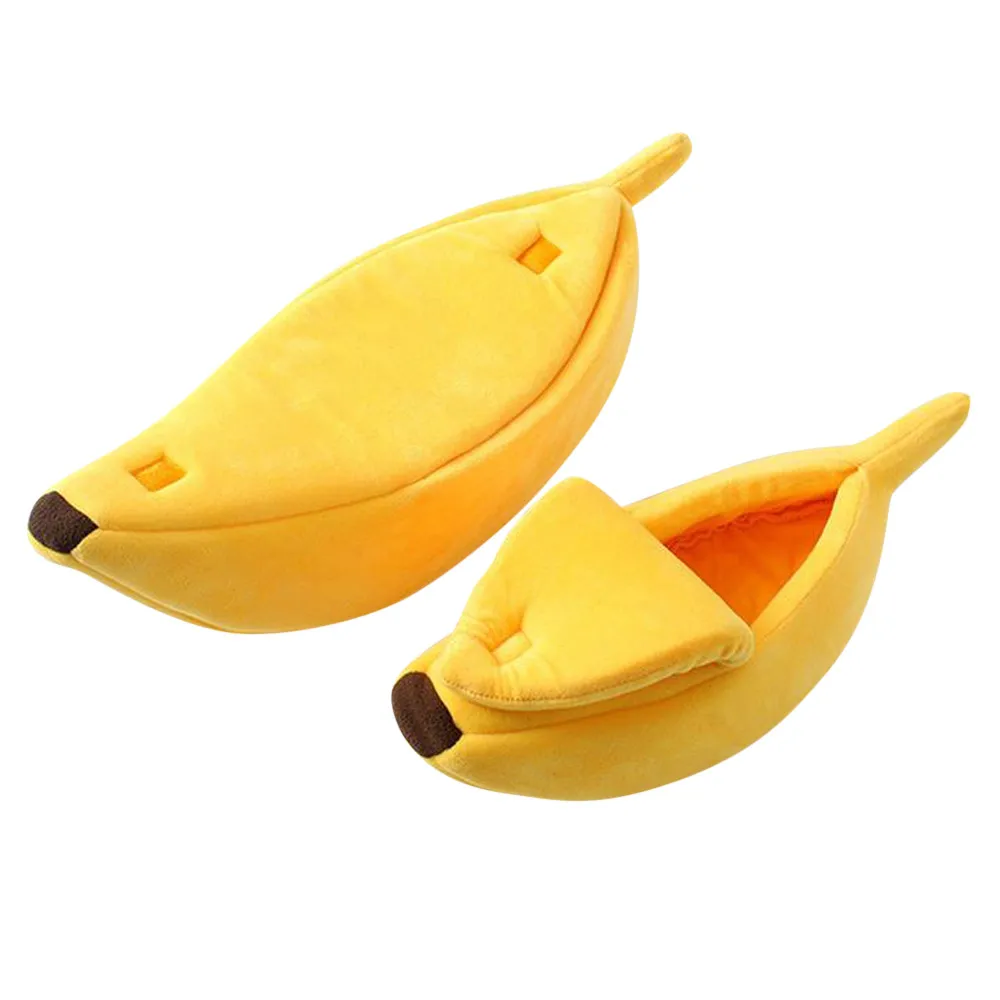 

2021 top hone decor Small Pet Bed Banana Shape Fluffy Warm Soft Plush Breathable Bed Banana Cat Bed