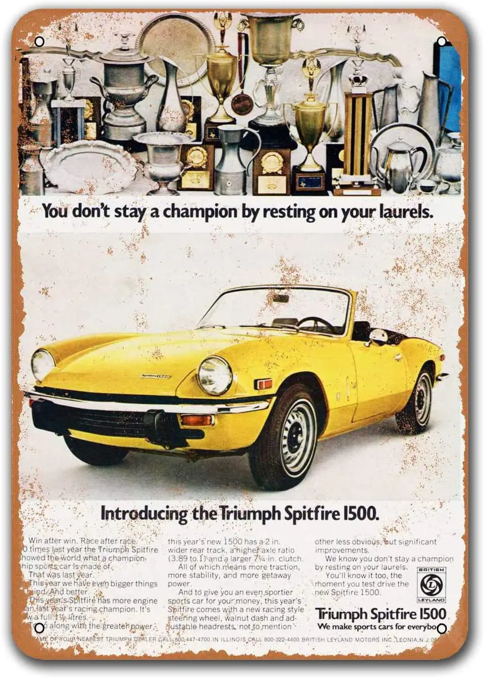 

Dorm Wall Decor Game Room Office Bar Poster 1971 Triumph Spitfire 1500 Home Tin Signs Cars Metal Vintage Grage Man