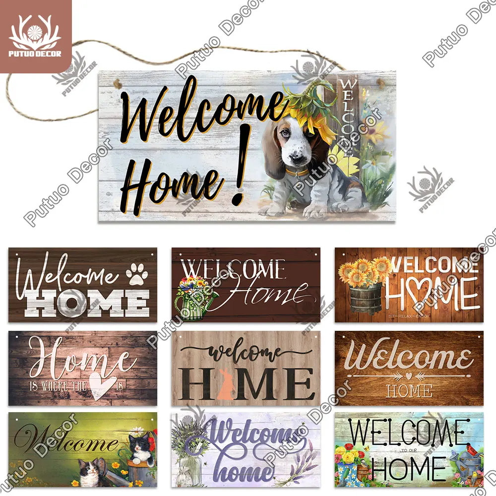 

Putuo Decor Welcome Signs Decorative Plaque Wooden Hanging Signs Sweet Home Family Door Sign for Home Garden Doorway Decoration