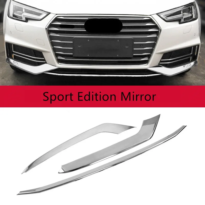 front bumper trim Автомобильный Стайлинг, полоски из нержавеющей стали, 3 шт. для Audi A4 B9, накладка на передний бампер, декоративная отделка, внешние наклейки, автомобильные аксессуары - Название цвета: front bumper trim