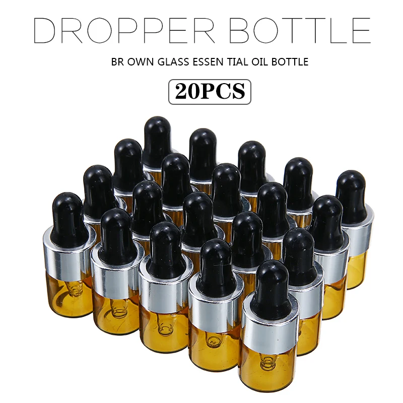 

20 штук 1 мл янтарная Бутылочки для эфирных масел мини Стекло образец флакон-капельница бутылки духов диспенсер масла цистерна для хранения ...